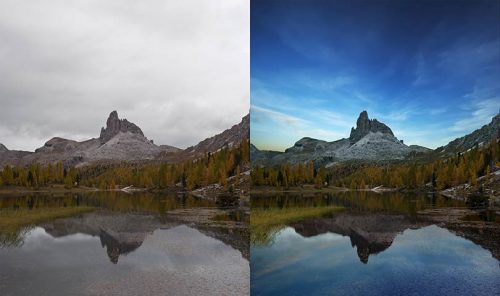 A comparison of images with different treatments to add interest to the sky